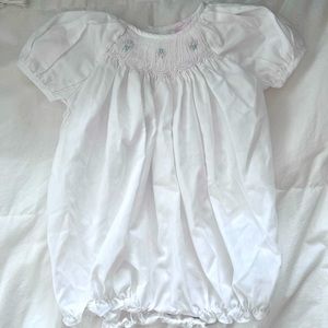 Petit Ami Baby Girls hand embroidered smocked bubble with bonnet